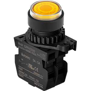Nút nhấn D22-25mm (có đèn) AUTONICS S2PR-E3YALM Có đèn; 100...240VAC; D22, D25; Vàng; 1NO; Nhấn nhả; Round full-guard (Flush); Chất liệu vỏ: Plastic; Chất liệu vòng bezel: Plastic