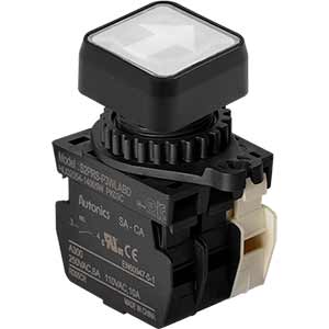 Nút nhấn D22-25mm (có đèn) AUTONICS S2PRS-P3WLABLM Có đèn; 100...240VAC; D22, D25; Trắng; 1NO+1NC; Nhấn nhả; Square full-guard (Flush); Chất liệu vỏ: Plastic; Chất liệu vòng bezel: Plastic