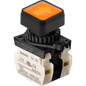 Nút nhấn D22-25mm (có đèn) AUTONICS S2PRS-P3YL2BL Có đèn; 100...240VAC; D22, D25; Vàng; 2NC; Nhấn nhả; Square full-guard (Flush); Chất liệu vỏ: Plastic; Chất liệu vòng bezel: Plastic