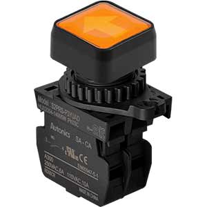 Nút nhấn D22-25mm (có đèn) AUTONICS S2PRS-P3YUALM Có đèn; 100...240VAC; D22, D25; Vàng; 1NO; Nhấn nhả; Square full-guard (Flush); Chất liệu vỏ: Plastic; Chất liệu vòng bezel: Plastic