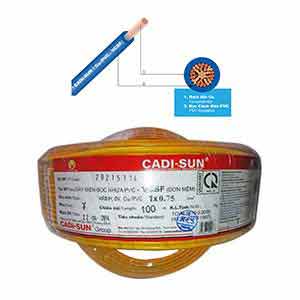 Dây điện đơn mềm ruột đồng CADISUN VCSF 1x0.75-Y CU; 1x0.75mm²; Lõi nhiều sợi đồng; Cách điện; Vàng