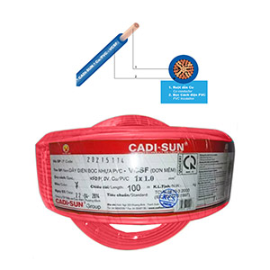 Dây điện đơn mềm ruột đồng CADISUN VCSF 1x1.0-R CU; 1x1mm²; Lõi nhiều sợi đồng; Cách điện; Đỏ