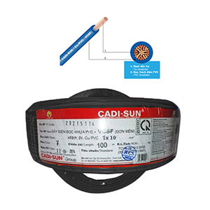 Dây điện đơn mềm ruột đồng CADISUN VCSF 1x10.0-B CU; 1x10mm²; Lõi nhiều sợi đồng; Cách điện; Đen