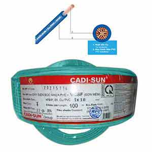 Dây điện đơn mềm ruột đồng CADISUN VCSF 1x10.0-G CU; 1x10mm²; Lõi nhiều sợi đồng; Cách điện; Xanh lá