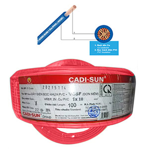 Dây điện đơn mềm ruột đồng CADISUN VCSF 1x10.0-R CU; 1x10mm²; Lõi nhiều sợi đồng; Cách điện; Đỏ