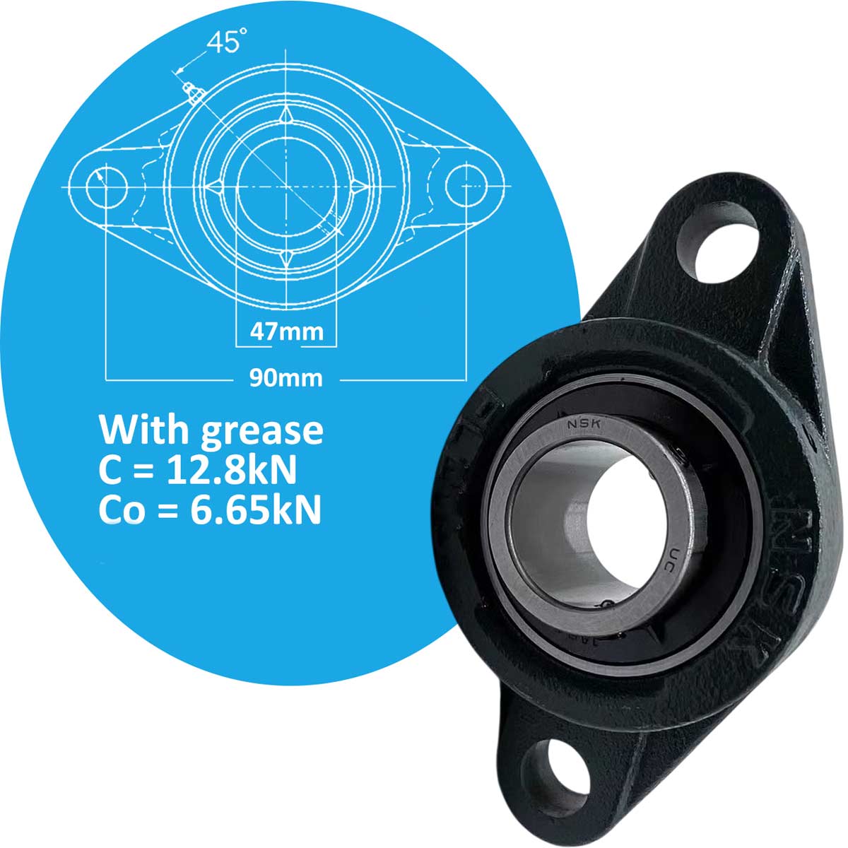 Gối đỡ vòng bi kiểu mặt bích hình thoi, vỏ đúc (loại vít cố định) NSK UCFL204D1