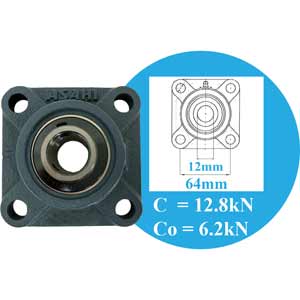 Gối đỡ vòng bi kiểu mặt bích hình vuông ASAHI UCF201