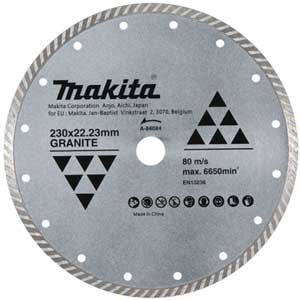 Lưỡi cắt kim cương dành cho đá MAKITA A-84084(EN) Đơn chiếc/Bộ: Individual; Chiều dày: 2.6mm; Đường kính ngoài: 230mm; Lỗ trục: 22.23mm; Vật liệu răng: Steel; Sử dụng trên vật liệu: Stone, Marble