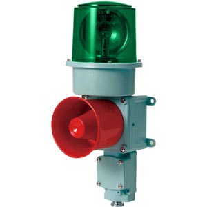 Đèn xoay cảnh báo cho công nghiệp nặng/tàu thủy QLIGHT SD-WM-110-G 110VAC D150 còi đa âm màu xanh lá