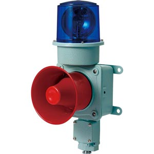 Đèn xoay cảnh báo cho công nghiệp nặng/tàu thủy QLIGHT SMD-WM-24-B 24VDC D150 còi đa âm màu xanh