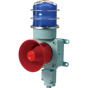 Đèn cảnh báo cho công nghiệp nặng/tàu thủy QLIGHT SMDSP-WA-220-B 220VAC D150 còi đa âm màu xanh