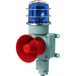 Đèn xoay cảnh báo cho công nghiệp nặng/tàu thủy QLIGHT SMDP-WV-220-B 220VAC D150 còi đa âm màu xanh
