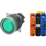 Nút ấn đường kính 22mm OMRON A22NL-BGA-TGA-G102-GE Có đèn; 200VAC, 220VAC, 230VAC, 240VAC; D22, D25; Xanh lá; 1NO+1NC; Nhấn giữ; Round full-guard (Flush); Chất liệu vỏ: Plastic; Chất liệu vòng bezel: Plastic