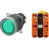 Nút nhấn nhả có đèn OMRON A22NL-BGM-TGA-G202-GA 6VAC/DC D22/25 2NC (Xanh)