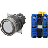 Nút ấn đường kính 22mm OMRON A22NL-BGA-TWA-G101-YD Có đèn; 100VAC, 110VAC, 120VAC; D22, D25; Trắng; 2NO; Nhấn giữ; Round full-guard (Flush); Chất liệu vỏ: Plastic; Chất liệu vòng bezel: Plastic