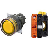 Nút ấn đường kính 22mm OMRON A22NL-BGA-TYA-G002-YD Có đèn; 100VAC, 110VAC, 120VAC; D22, D25; Vàng; 1NC; Nhấn giữ; Round full-guard (Flush); Chất liệu vỏ: Plastic; Chất liệu vòng bezel: Plastic