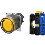 Nút ấn đường kính 22mm OMRON A22NL-BGA-TYA-G100-YD Có đèn; 100VAC, 110VAC, 120VAC; D22, D25; Vàng; 1NO; Nhấn giữ; Round full-guard (Flush); Chất liệu vỏ: Plastic; Chất liệu vòng bezel: Plastic