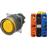 Nút ấn đường kính 22mm OMRON A22NL-BGA-TYA-G102-YD Có đèn; 100VAC, 110VAC, 120VAC; D22, D25; Vàng; 1NO+1NC; Nhấn giữ; Round full-guard (Flush); Chất liệu vỏ: Plastic; Chất liệu vòng bezel: Plastic