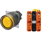 Nút ấn đường kính 22mm OMRON A22NL-BGA-TYA-G202-YD Có đèn; 100VAC, 110VAC, 120VAC; D22, D25; Vàng; 2NC; Nhấn giữ; Round full-guard (Flush); Chất liệu vỏ: Plastic; Chất liệu vòng bezel: Plastic