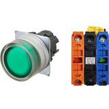 Nút nhấn giữ có đèn OMRON A22NL-MGA-TGA-G102-GA 6VAC/DC D22/25 1NO+1NC (Xanh)