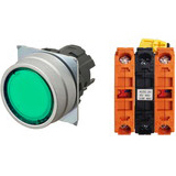 Nút nhấn nhả có đèn OMRON A22NL-MNM-TGA-G202-GC 24VAC/DC D22/25 2NC (Xanh)