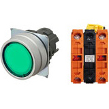 Nút nhấn nhả có đèn OMRON A22NL-MNM-TGA-G202-GA 6VAC/DC D22/25 2NC (Xanh)