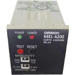 Rơ le bảo vệ chạm đất OMRON K6EL-A200 100VAC, 110VAC, 200VAC, 220VAC; Độ nhạy dòng điện dư: 200/500mA; Cấu hình tiếp điểm: SPDT+SPST-NO