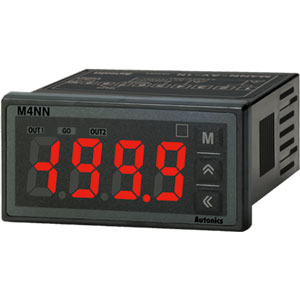 Đồng hồ đo hiển thị số AUTONICS M4NN-DV-1N Màn hình LED; Thông số đo lường: Scaling; Dải hiển thị: -1999...1999; Đơn vị hiển thị: Customized; Kích thước lỗ cắt: W45.4xH22.5mm