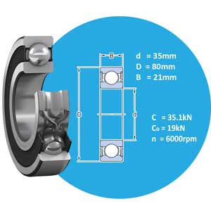 Vòng bi cầu thông thường SKF 6307 2RS1