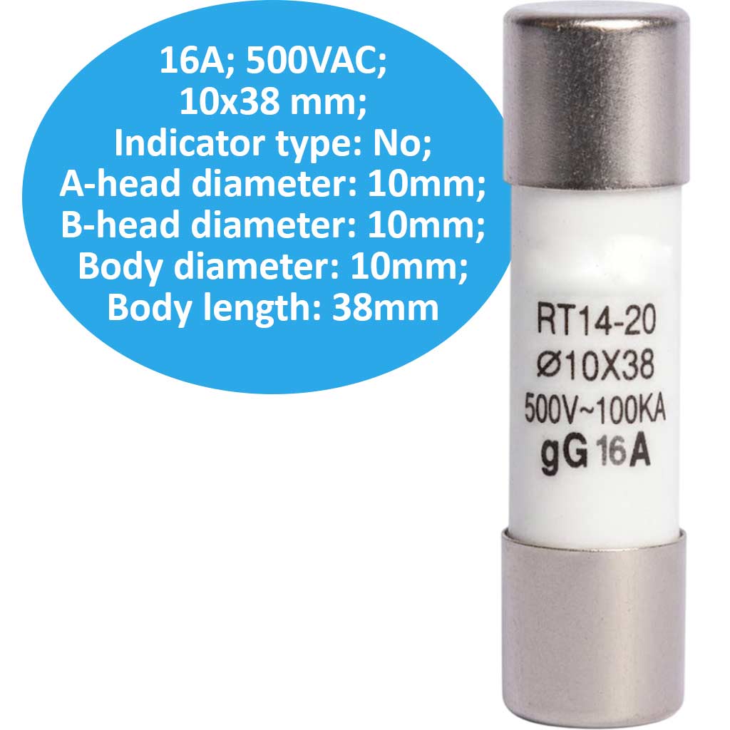 Cầu chì sứ RT14-20 16A, 500V, 10x38mm, 50kA, sẵn kho