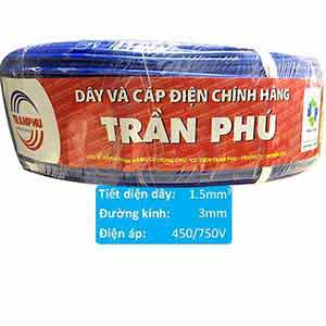 Dây cáp đơn cách điện lõi đồng Trần Phú EcoTP Cu/PVC 1x1.5 Sqmm-BL