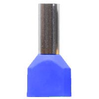 Đầu cos pin rỗng đôi MHD TE2508 Blue Dùng cho dây mềm: 2x2.5mm²; Lớp cách điện: Yes; Blue; Đường kính ngoài phần cho dây vào (D): 3.3mm; Chiều dài phần cho dây vào: 8mm; Brass, Copper; Chiều dài tổng thể: 16.5mm