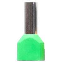 Đầu cos pin rỗng đôi MHD TE6012 Green Dùng cho dây mềm: 2x6mm²; Lớp cách điện: Yes; Green; Đường kính ngoài phần cho dây vào (D): 5.3mm; Chiều dài phần cho dây vào: 12mm; Brass, Copper; Chiều dài tổng thể: 24.1mm