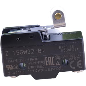 Công tắc hành trình đa năng (kiểu cơ bản) OMRON Z-15GW22-B OMI Hinge roller lever; SPDT; 15A at 250VAC, 0.25A at 250VDC; 1.57N; 49.2mm; 24.2mm; 17.45mm