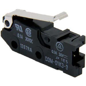 Công tắc hành trình lắp đặt nhanh OMRON D3M-01K3-3 Simulated hinge roller lever; SPST (1NO); 0.1A at 30VDC; 0.5N; 29.2mm; 10mm; 7mm