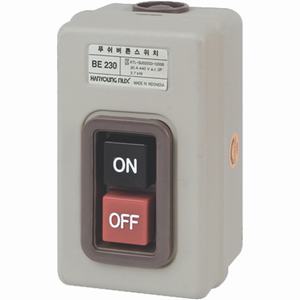 Hộp nút nhấn vỏ nhựa chống nước HANYOUNG BE-230 Số thiết bị: 2; 2 x Nút nhấn; Ký hiệu: ON / OFF; Hình dáng nút nhấn/chuyển mạch: Square full-guard (Flush); Màu nút nhấn/chuyển mạch: Black, Red; Không đèn
