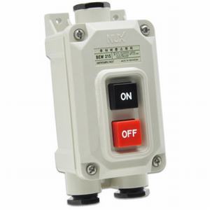 Hộp nút nhấn vỏ nhựa chống nước HANYOUNG BEW-215 Số thiết bị: 2; 2 x Nút nhấn; Ký hiệu: ON / OFF; Hình dáng nút nhấn/chuyển mạch: Square extended; Màu nút nhấn/chuyển mạch: Black, Red; Không đèn