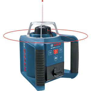 Máy định vị laser xoay BOSCH GRL 300 HV Tốc độ quay: 150rpm, 300rpm, 600rpm; Phạm vi làm việc không có bộ nhận: 30m; Khoảng cách làm việc với bộ nhận: 125m; Độ chính xác: ±0.1mm/m; Khoảng tự lấy thăng bằng: ±8% (±5°); Thời gian lấy thăng bằng: 15s; Góc khẩu độ tia laser: 10°, 25°, 50°; Màu sắc tia laser: Red