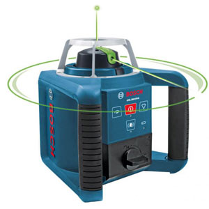 Máy định vị laser xoay BOSCH GRL 300 HVG Tốc độ quay: 150rpm, 300rpm, 600rpm; Phạm vi làm việc không có bộ nhận: 30m; Khoảng cách làm việc với bộ nhận: 125m; Độ chính xác: ±0.1mm/m; Khoảng tự lấy thăng bằng: ±8% (±5°); Thời gian lấy thăng bằng: 15s; Góc khẩu độ tia laser: 10°, 25°, 50°; Màu sắc tia laser: Green
