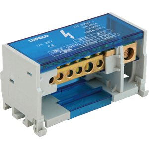 Cầu đấu chia dây điện LEIPOLE UK-207 Dòng điện: 100A; Điện áp: 500V; 1 input connection; 3x3 output connections; Tiết diện dây ngõ vào (Loại bện): 10...35mm² x 1-wire; Tiết diện dây ngõ vào (Loại 1 lõi): 10...25mm² x 1-wire; Tiết diện dây ngõ ra (Loại bện): 1.5...4mm² x 3-wire, 2.5...6mm² x 3-wire; Tiết diện dây ngõ ra (Loại 1 lõi): 0.75...4mm² x 3-wire, 1.5...6mm² x 3-wire; Screw terminals; Lắp thanh ray DIN 35mm, Mount to panel with screw