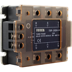 Rơ le bán dẫn 3 pha FOTEK TSR-25DA-H Điện áp ngõ vào: 4...32VDC; Điện áp tải: 90...480VAC; Dòng điện tải: 25A; Đặc điểm chuyển mạch: Zero-cross