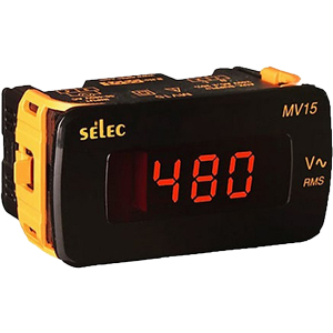 Đồng hồ đo điện áp hiển thị số màn LED SELEC MV15-DC-200V Dải đo điện áp: -200...200VDC; Đơn vị hiển thị: VDC; Màn hình LED