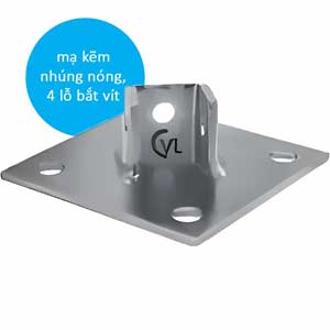 Đệm đế - phụ kiện thanh chống đa năng CVL CVL2072-HDG Surface treatment: Hot-dip galvanized steel; Screw hole size: D14mm; Number of screw holes: 4; Base dimension: 152x152x6mm; Height of clamp holding strut: 41mm; Clamping ability: 1 Unistrut channel