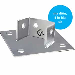 Đệm đế - phụ kiện thanh chống đa năng CVL CVL2073-EG Surface treatment: Electro-galvanized steel; Screw hole size: D14mm; Number of screw holes: 4; Base dimension: 152x152x6mm; Height of clamp holding strut: 41mm; Clamping ability: 2 Unistrut channel