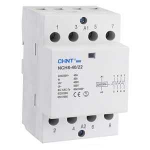 Khởi động từ 20-63A CHINT NCH8-40/22 220/230V Dòng điện (Ie): 40A; Số cực: 4P; Tiếp điểm chính: 2NO+2NC; Cuộn dây: 220VAC, 230VAC