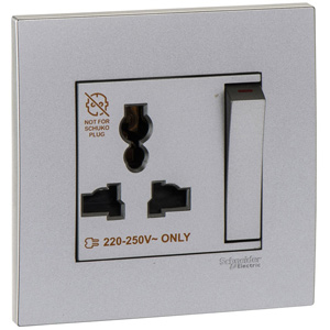 Ổ cắm âm tường Vivace 250V SCHNEIDER KB113LS_AS_G19 Loại: Bộ ổ cắm & công tắc; Số lỗ chờ thiết bị: 1; Số lượng ổ cắm: 1; Kiểu lỗ cắm: 3 pin universal socket; Số lượng công tắc: 1; Chức năng của tiếp điểm: 1; Phương pháp lắp đặt: Flush mounting
