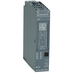 Mô đun ngõ ra kĩ thuật số SIEMENS 6ES7132-6BF01-0BA0 Output module; 24VDC; Số ngõ ra digital: 8; Kiểu đấu nối ngõ ra digital: Transistor (Source); 0.5A; Plug-in mounting