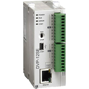 PLC mỏng hỗ trợ truyền thông ethernet DELTA DVP12SE11T Loại: Advanced; 24VDC; Số ngõ vào digital: 8; Số ngõ ra digital: 4; 16KB