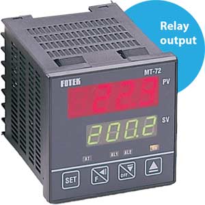 Bộ điều khiển nhiệt độ PID FOTEK MT72-R Điều khiển hệ thống sưởi; Fuzzy + PID, ON-OFF control, PIDF control; Loại đầu vào cảm biến: J, K, Pt 100Ohm; Relay output; Số ngõ ra điều khiển: 1