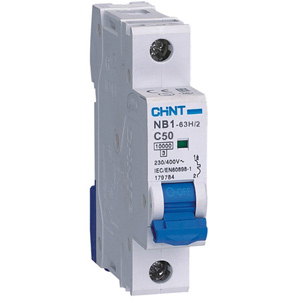 Aptomat CHINT NB1-63H/2 1P C50 8In 1P; 50A; 230VAC; 10kA; Đường đặc tuyến: C